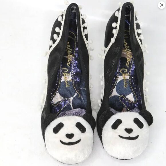 Irregular Choice Cougar Cubs Metallic Leather Pumps Lucite Heel Black White Shoe - Picture 6 of 15